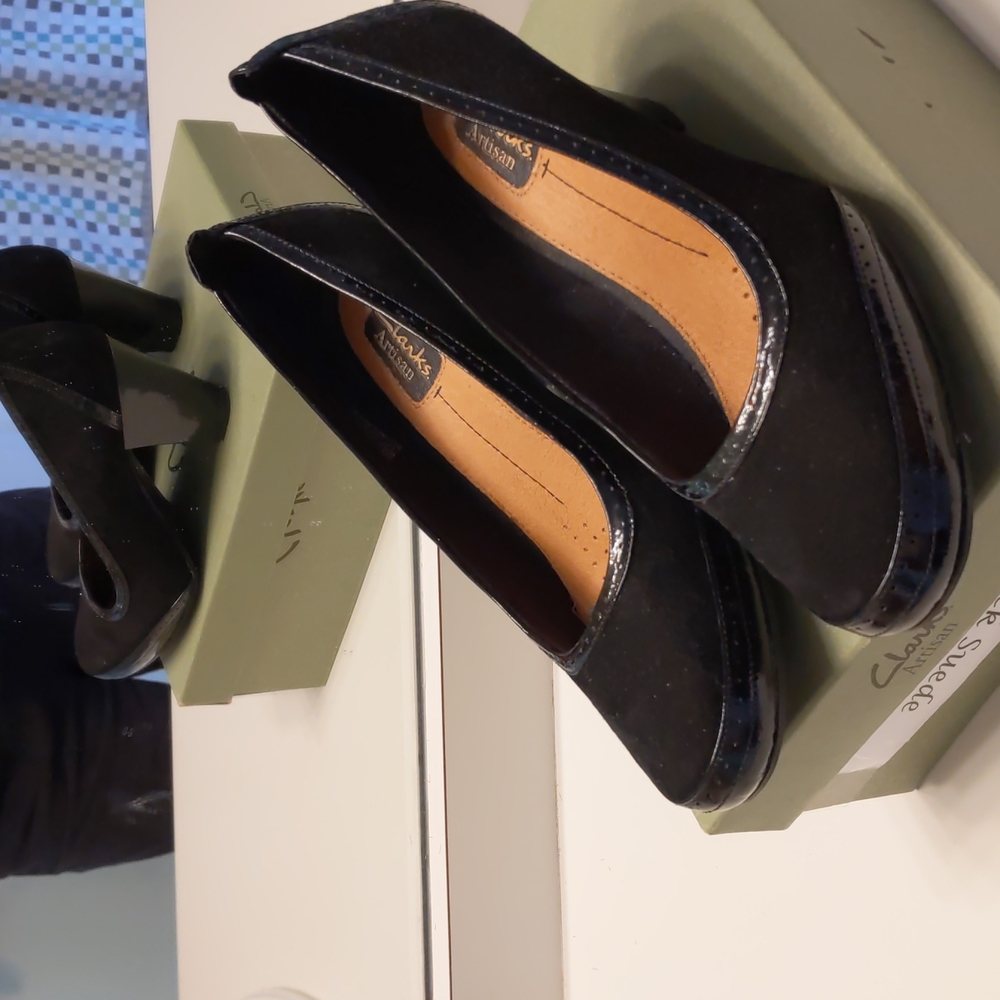 Clarks Artisan black suede heels
